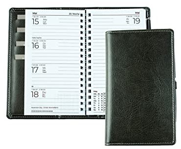 DELMON VARONE - Taschenkalender A6 2025 + 2026 veganem Kunstleder grau - Organizer Terminplaner (1 Woche auf 2 Seiten) klein - Kalender mit Wochenübersicht & Spiralbindung - Wochenplaner (nachfüllbar)