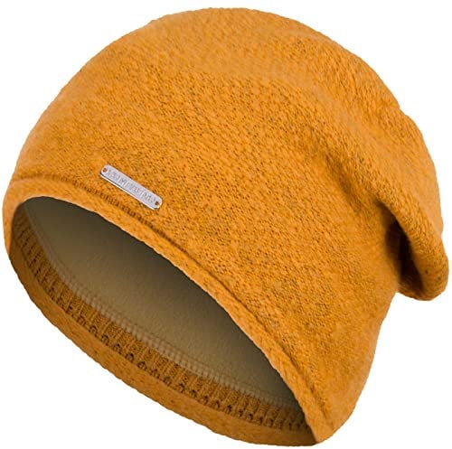 Compagno Wintermütze Mütze Damen Beanie Winter Strickmütze gefüttert Fleece Futter 90, Farbe:Senf