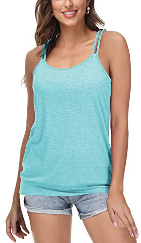 ELFIN Damen Yoga Tanktop Spaghetti Top Sommer Bluse Sport Ärmelloses Basic Shirt Oberteile Mit breitem Bund am Saum