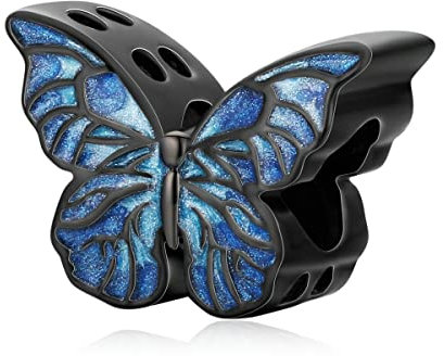 Blaue Schmetterling Charms Anhänger 925 Sterling Silber Charms passt Pandora Armband Mädchen Schmuck Perlen Geschenke für Frauen (Schwarzer Schmetterling)