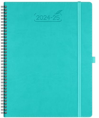 BEZEND Planer 2025 beginnt von jetzt, 18 Monate (Juli 24-Dez25) [Türkis] 21,6 x 27,9 cm, akademischer Jahresplaner, Tages-, Wochen- und Monatskalender, Spiralbindung, veganes Leder, weicher Einband