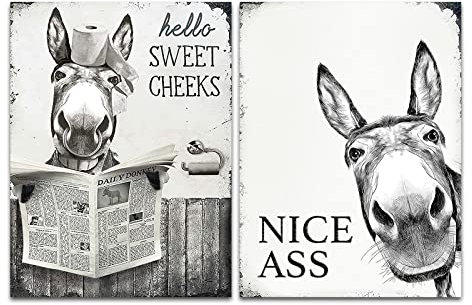 Trayosin Lustige Esel Poster,Bilder Badezimmer Deko, Schwarz-Weiß Leinwand Bilder Wandkunst,Rustikale Stil Wandbilder für Badezimmer Wanddekor Vintage Premium,ohne Rahmen (30x40cm,Esel)