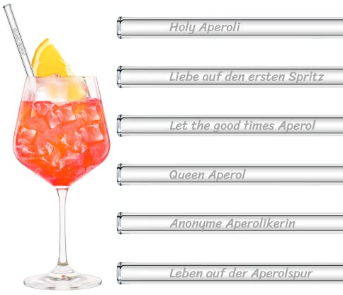 HALM Aperol Spritz Detti Bicchiere Cannucce Holy Aperoli Edizione Regalo - 6 divertenti frasi incise incl. spazzola cannuccia di vetro