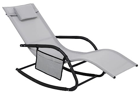 SVITA FJON Deluxe Schaukelliege Gartenliege Liegestuhl Sonnenliege Seitentasche Kissen Hellgrau