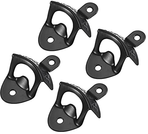 QUARKZMAN 4 uds Botella Abridor Pared Montado, 3 x 2.3 Fundido Hierro Montaje en Pared Cerveza Refresco Vino Botella Abridor para Café Bares Restaurante, Negro