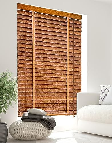 BOTOWI 60~140 cm Maßgeschneiderte Jalousien Holz Jalousie Holzjalousie Schwarze Holzfenster Jalousien, Fenster Rollos für Innen, Innenjalousien Jalousien, Verdunkelungsrollos,Braun,80Wx200L(cm)