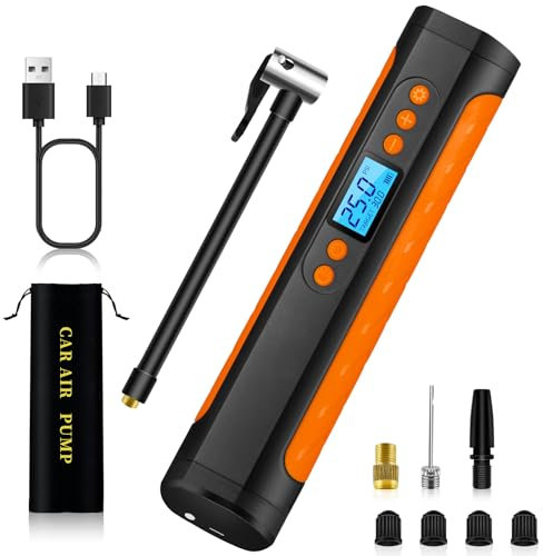 Compressore Aria Portatile 150PSI 6000mAh Mini Compressore Pneumatici Ricaricabili Gonfiatore Bicicletta Elettrico con Schermo LCD Digitale Pompa Elettrica per Auto Moto Bici Palloni (Arancione)