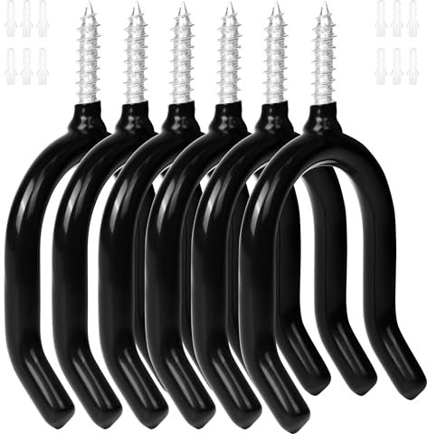 Winter Shore Ganci a U Neri [12 Pezzi] - Appendi Attrezzi da Parete Giardino, Capannone - Ganci Acciaio Rivestiti in Vinile e Antiscivolo per Pala, Rastrello - Include 12 Tasselli da Parete