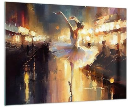 Bilder auf Glas Ballerina Tanzen Ölfarbe Glasbild 70x50cm Wandbilder Dekoration Wohnzimmer Schlafzimmer Küche Deko Klein Wanddeko Bild im Glas Wand Kunstdruck Art Modern Wall Decor GAA70x50-5985