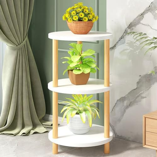 Dreamhousey Soggiorno interno in legno massello a 3 ripiani, scaffale per fiori, verde, balcone, piante grasse, vaso per piante (bianco)