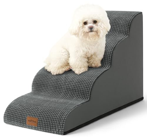 COZY KISS Hundetreppe für Kleine Hunde 50cm, Haustiertreppe für Bett aus Hochdichtem Schwamm, Hunde Treppe Hunderampe mit Waschbarem Bezug und Rutschfestem Boden, 40x72x50cm, 4 Stufen, Dunkelgrau