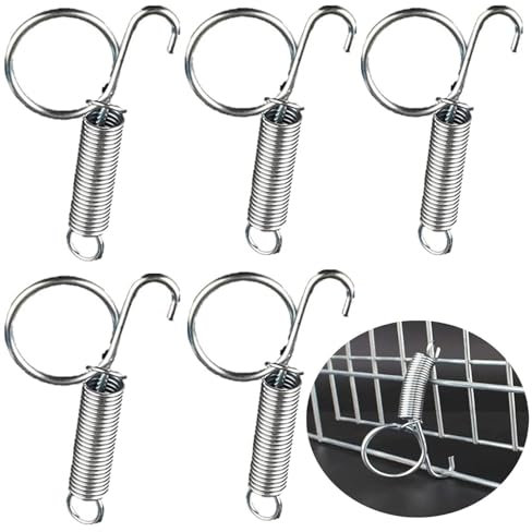 BOBOZHONG Kaninchenkäfig Türhaken,5 Stück multifunktionale Federknüpfhaken für Käfige,Metall Kaninchenkäfige Tür Finger Feder,für Vögeln,Hunden,Katzen,Papageien,Kleintieren