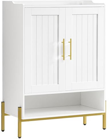 HOOBRO Schuhschrank, Schuhregal mit 2 Türen, Schuhaufbewahrung, Schuhkommode, Verstellbaren Regalen, Offenes Fach, Platzsparend, für Flur, Wohnzimmer, Weiß und Gold EDW41SC01