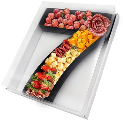 Befüllbare Pappmaché-Zahlen, Buchstaben, Pappausschnitte, Charcuterie-Brett, Lebensmittel, Süßigkeiten, Cupcake-Tablett, Party, dekorative Box (Nummer 7, schwarz), 31,8 cm