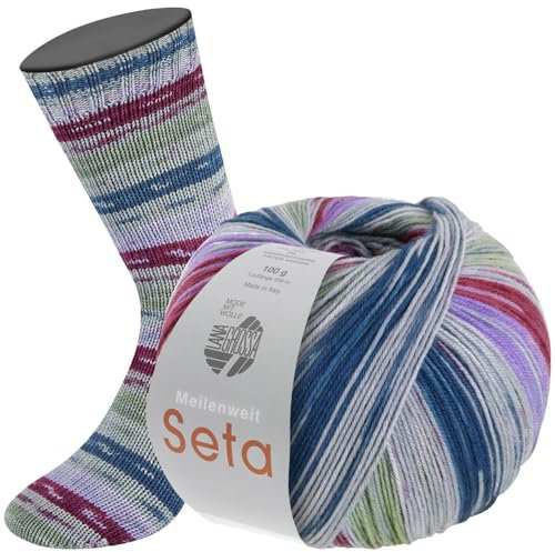 LANA GROSSA Meilenweit Seta | Sockengarn mit Seidenanteil, waschmaschinenfest | Handstrickgarn 55% Schurwolle (Merino), Polyamid, & Seide | 100g Wolle zum Stricken & Häkeln | 400m Garn FB3442
