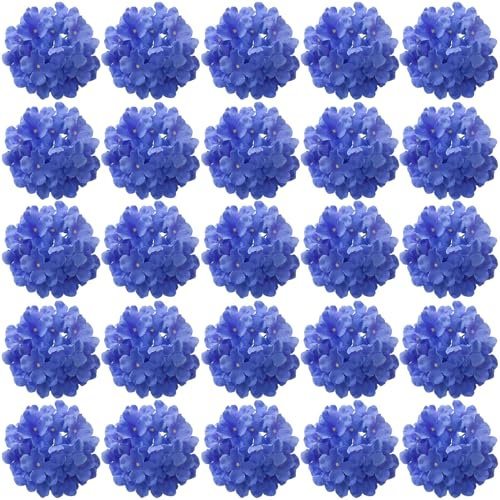 FagusHome Künstliche Hortensienköpfe aus Seide, Köpfe und Stiele, künstliche Hortensien, Blumen für Zuhause, Hochzeitsdekoration, 30 Stück (Hellblau)