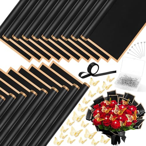 Tidponra Geschenkpapier-Set für Blumenstrauß (schwarz)