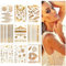 Gold Temporäre Tattoos Erwachsene, 110+ Festival Tattoos, Metallic Glitzer Klebe Tattoo, Wasserdichte Boho Gesichtstattoo Set für Festival & Party Halloween -9 Blatt