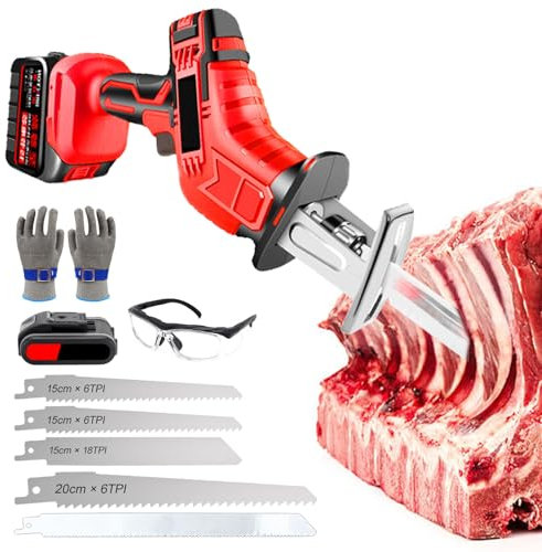 agreilduite Scie à os sans Fil, scie Boucher électrique pour Le Commerce/la Maison, scie à os Professionnelle alimentée par Batterie pour congeler Les côtelettes d'os de Viande, avec 5 Lames,1Battery