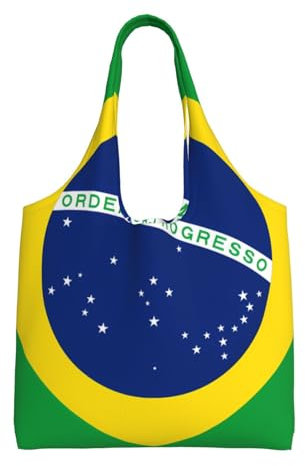 DRGFCXE Canvas-Tragetasche mit brasilianischer Flagge, Schultertasche, Damentaschen, wiederverwendbare Leinentasche, Reisetasche, oben offen, geeignet für Damen, Schwarz , Einheitsgröße
