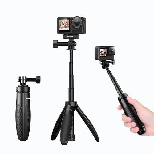 Mini Palo Selfie para Go Pro, 2 en 1 trípode retráctil Selfie Stick para Go Pro Hero 13 12 11 10 9 8, Accesorio de cámara de acción Compacto, portátil y Ajustable para Vlog, Selfie de Viaje
