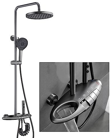 DRFGNF Thermostatisches Duschsystem mit Klaviertasten, Duschhahn-Set in Gun Grey, 4-Wege-Dusch-Kombi-Set mit 10-Zoll-Regenbrausekopf, Wannenauslauf, Handbrause, Bidet-Brause-Duschvorrichtung
