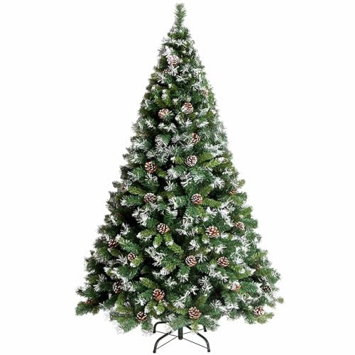 RUYICZB 6 Fuß Großer, Vordekorierter Weihnachtsbaum Mit Metallständer, Teilweise Beflocktes Design, Tannenzapfen, Metallscharniere, Weihnachtsbaum Für Zuhause, Büro, Partydekoration