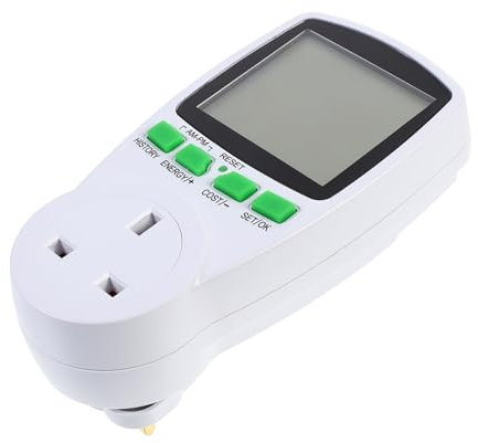 jojofuny Electricity Usage Monitor Plug LCD Display UK Plug Socket for Power Voltage Measurement and Cost Calculation for Home and Office