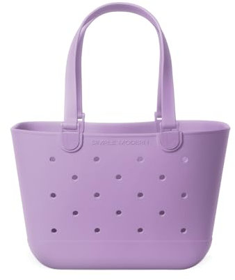 Simple Modern Bolso de Playa de Goma Bolsa Grande Impermeable con Bolsillo con Cremallera para Playa, Piscina, Barco, Compras, Deportes | Colección Getaway | Purple Breeze | Large