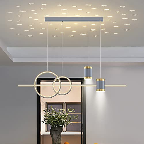 chandelier LED Kronleuchter mit Sternen-Projektionslampe, moderne LED Pendelleuchte mit Dimm- und Reflektoren, verstellbare lineare Kücheninsel-Hängeleuchte - grau a