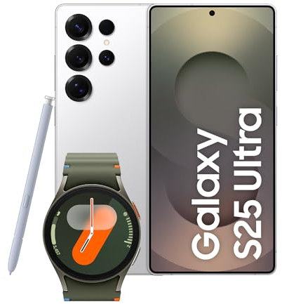 Samsung Galaxy S25 Ultra con Galaxy Watch7 40mm BT Green, Smartwatch Fitness Tracker, Smartphone AI, RAM 512GB, Smartphone + Watch7, Titanium Whitesilver