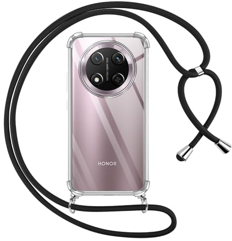 Pnakqil Coque pour Honor Magic 7 Lite avec Cordon, Transparente Silicone Housse avec Réglable de Collier Anti-Chute Etui pour Honor Magic 7 Lite, Ètuis à Bandoulière 6.78, Noir