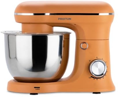 PRIXTON Batidora Amasadora KR250 para Repostería, Potencia 1500W, 10 Velocidades, Bol Acero Inoxidable de 5 litros, 3 accesorios, Tapa Transparente, Color Naranja Mate