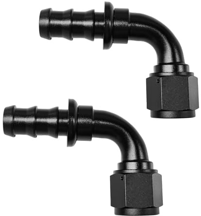 NYTKL 2PCS 10AN 90 Degree Push Lock Hose Fitting End, Aluminum 90° AN10 Female Swivel Barbed Adapter for Fuel & Oil Lines, Reusable Push Lock Fuel Oil Line Fitting End, Car Accessories