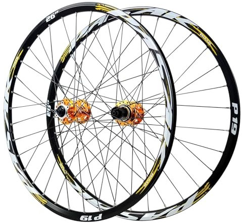 LYYCX AuroraXQ Mountainbike Laufradsatz 26/27.5/29 Zoll, Doppelwand Legierung Scheibenbremse MTB Räder, 32H Edelstahlsprecher Fahrradräder HG Hub 7-12 Geschwindigkeit(Gold,26 Zoll)