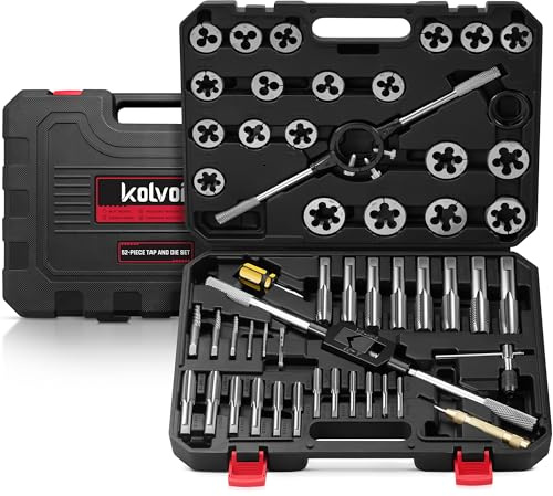 Kolvoii 52-Piece Large Metric Tap and Die Set, M6 to M24 Coarse and Fine Threads, Heavy-Duty GCr15 Steel Thread Repair & Rethreading Tool Kit for Internal & External Threads