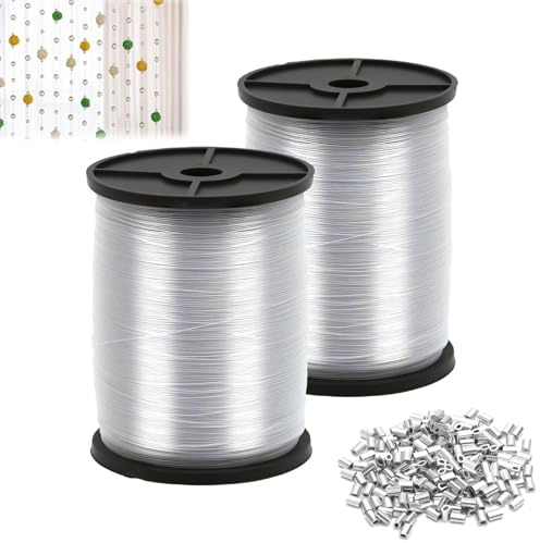 KQDRAVINE 250m Nylonfaden Transparent Reißfest, 0,6mm/0,8mm Angelschnur Transparent mit 200 Aluminium Crimphülsen, Starker Nylonschnur für Basteln & DIY, Angel, Ingenieurwesen, Schmuck