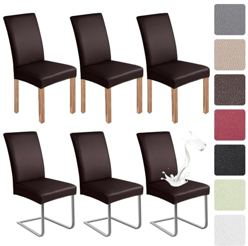 jabeick PU Stuhlhülsen 6er Set Kunstleder Stuhlhülsen Schwingstühle wasserdicht Elastische Hülsen für Stühle Universell Stuhlhülsen Haus Büro Restaurant Hotel Bankett Hochzeit (Kaffeefarbe)
