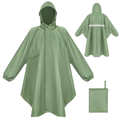 LUROON Leichter Wasserdichter Regenponcho Regenjacke Damen Herren mit Kapuze Faltbare Regencape Fahrrad mit Taschen Reflexstreifen, Wiederverwendbar Regenmantel für Wandern Angeln Radfahren Reisen
