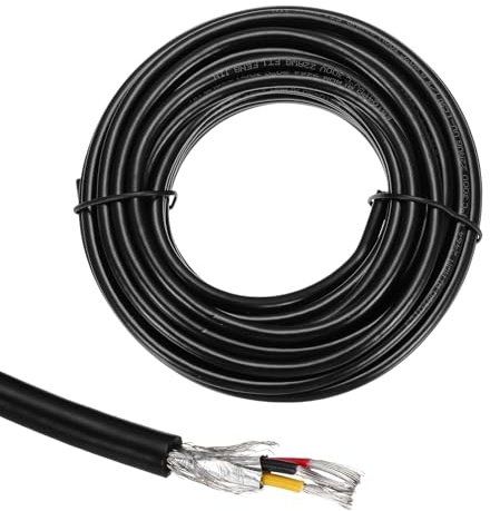 QUARKZMAN UL2464 Abgeschirmtes Kabel 22AWG 9,14m 30 Ft 300V 3 Aderiges PVC | 1 Stück, Elektro CNC Kabel, Mit Doppelschirmung, Für Haushaltsgeräte Autoelektrik