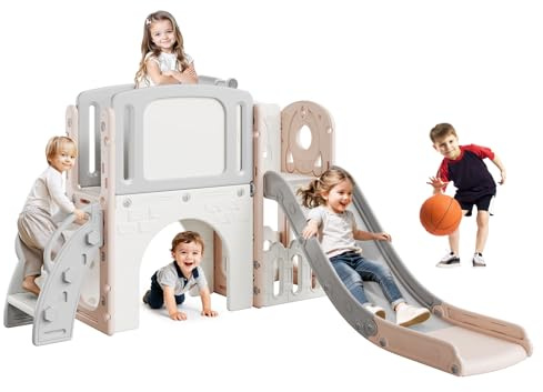 Garvee Kompakte Kinder-Rutsche Rosa – Platzsparende Kleinkinderrutsche für Indoor & Outdoor, Ideal für kleine Wohnungen & Gärten, Erst-Rutsche für 1-3 Jahre, Belastbar bis 25kg, 90x38x57cm