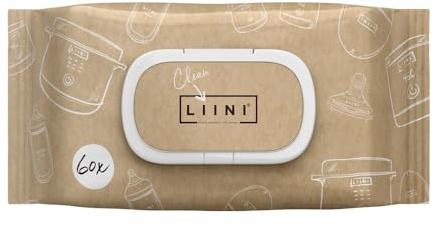 LIINI Lot de 60 lingettes nettoyantes et désinfectantes en viscose de bambou, sans alcool et sans parfum, action rapide, pour chauffe-biberon, chauffe-bouillie, paquet refermable