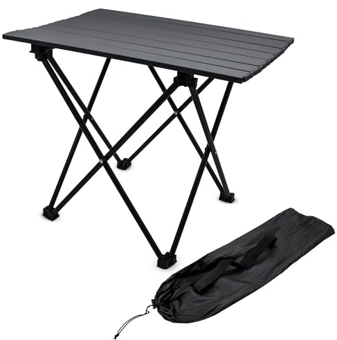 Spetebo Camping Klapptisch schwarz mit Tragetasche - 56 x 40 cm | Universal Gartentisch mit einrollbarer Tischplatte - Outdoor Tisch Reisetisch Picknicktisch Garten Reise Campingmöbel Zubehör