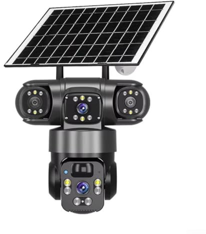 EfforPrac V380 PRO Wireless Solar Security Camera System 4K Three-Lens, 360° PTZ 2.4G WiFi, Color Night-Vision IP66 Weatherproof Motion Alerts Cloud TF Storage Two-Way-Audio-Outdoor-CCTV(Black)