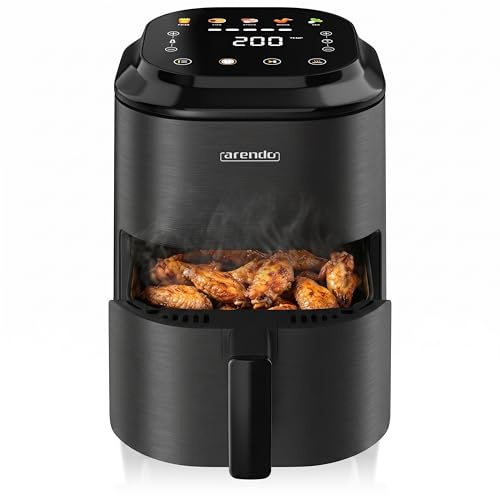 Arendo – Heißluftfritteuse klein - 2,5 Liter - Airfryer – 60 bis 200 ° C – Timer – Warmhaltefunktion – individuelle Temperatureinstellung – 5 Automatikprogramme – für kompakte Küchen