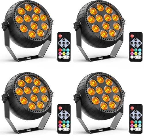 Starlitflow 4PCS RGB Mini 12 LED Par Akku Strahler, 2200mAh Wiederaufladbares Bühnenlicht Outdoor mit Fernbedienung, 4-6h Laufzeit Partylicht für Bar DJ Disco Hochzeit Halloween Weihnachten