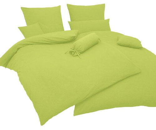 Janine Bettwäsche Seersucker Uni Piano 135x200 cm inklusive Kissenbezug 80x80 cm apfelgrün