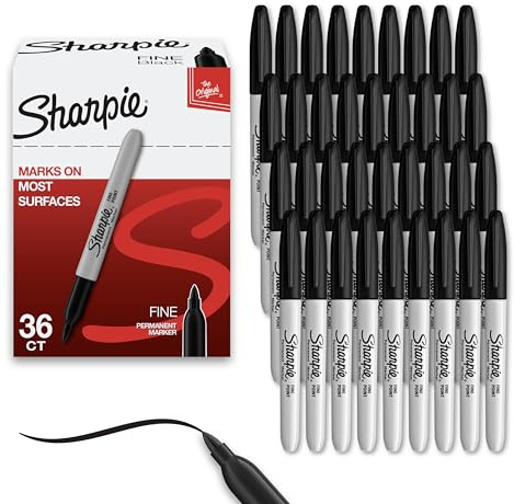 Sharpie Permanent Markers, Bulk Set, Fine Tip Markers, For Plastic, Metal, Wood, And More, Black, 36 Count