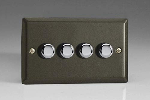 Varilight 4-Gang 2-Way Push-On/Off Rotary LED Dimmer 4 x 0-100W (Max 10 LEDs) (Twin Plate) Graphite 21 JPDP254