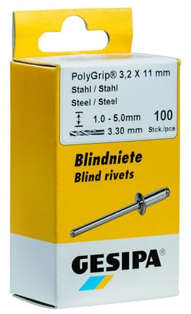 GESIPA Blindniete PolyGrip 75 Stück (A2 Edelstahl 4x10, Nietschaft-ø 4 mm, Scherkraft 2650 N, Zugkraft 3600 N, Flachrundkopf) 1433911